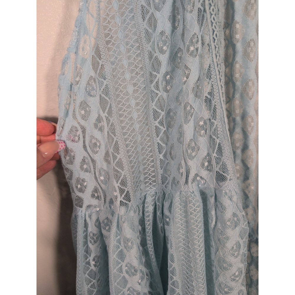 ORIGAMI Cardigan LACE KIMONO WESTERN DUSTER Vest shirt XXL BOHEMIAN Baby Blue - Picture 4 of 12